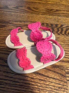 Jack Rogers Hot Pink Leather Toddler Sandals with Cutout Medallions